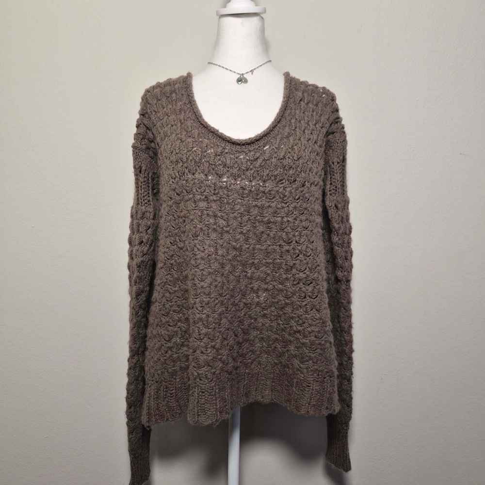 Free People Shabby Chic Earthy Cottage Brown Forest Garden Chunky Knit Sweater - Picture 3 of 12